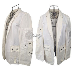 Zadig & Voltaire Very Grunge White Open Casual Cotton Utility Jacket FR36 Small
